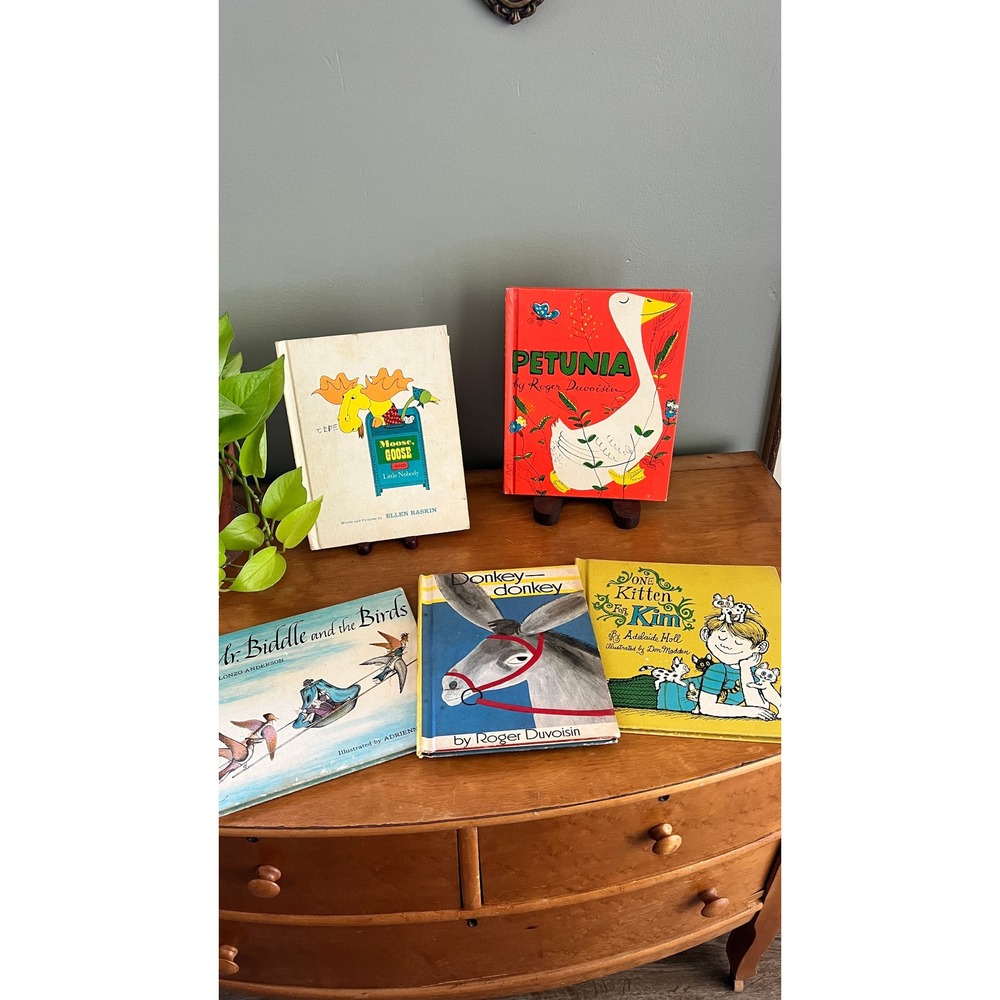 Vintage 50s-70s Childrens Storybook Lot Petunia Roger Duvoisin Ellen Raskin 5pc